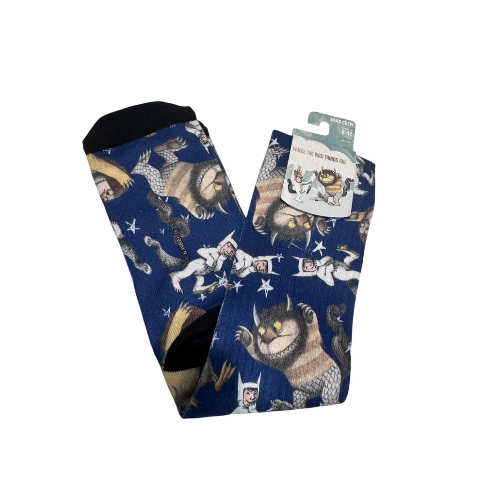 WHERE THE WILD THINGS Single pair of Men's Crew Socks NWT Fits Shoe Size 8 - 12